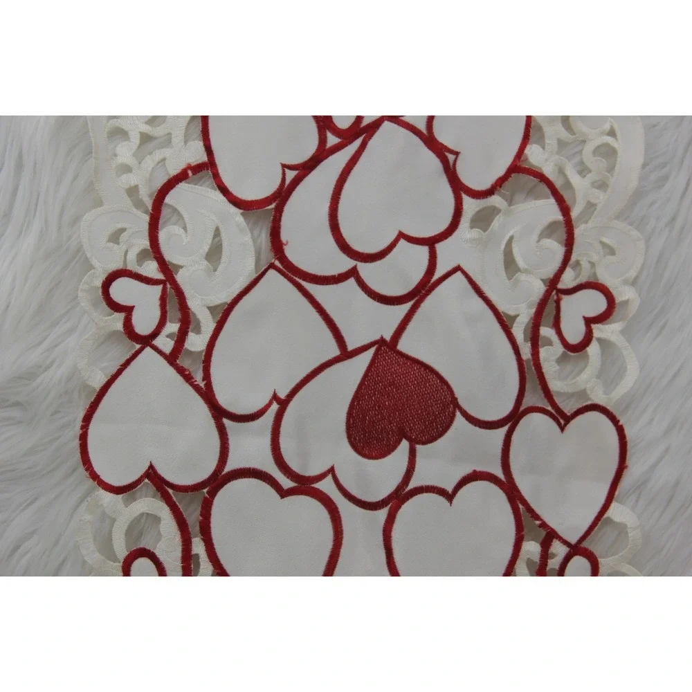 Red White Heart Valentine's Day Together Table Runner Dresser Scarf 12 x 68 Inch